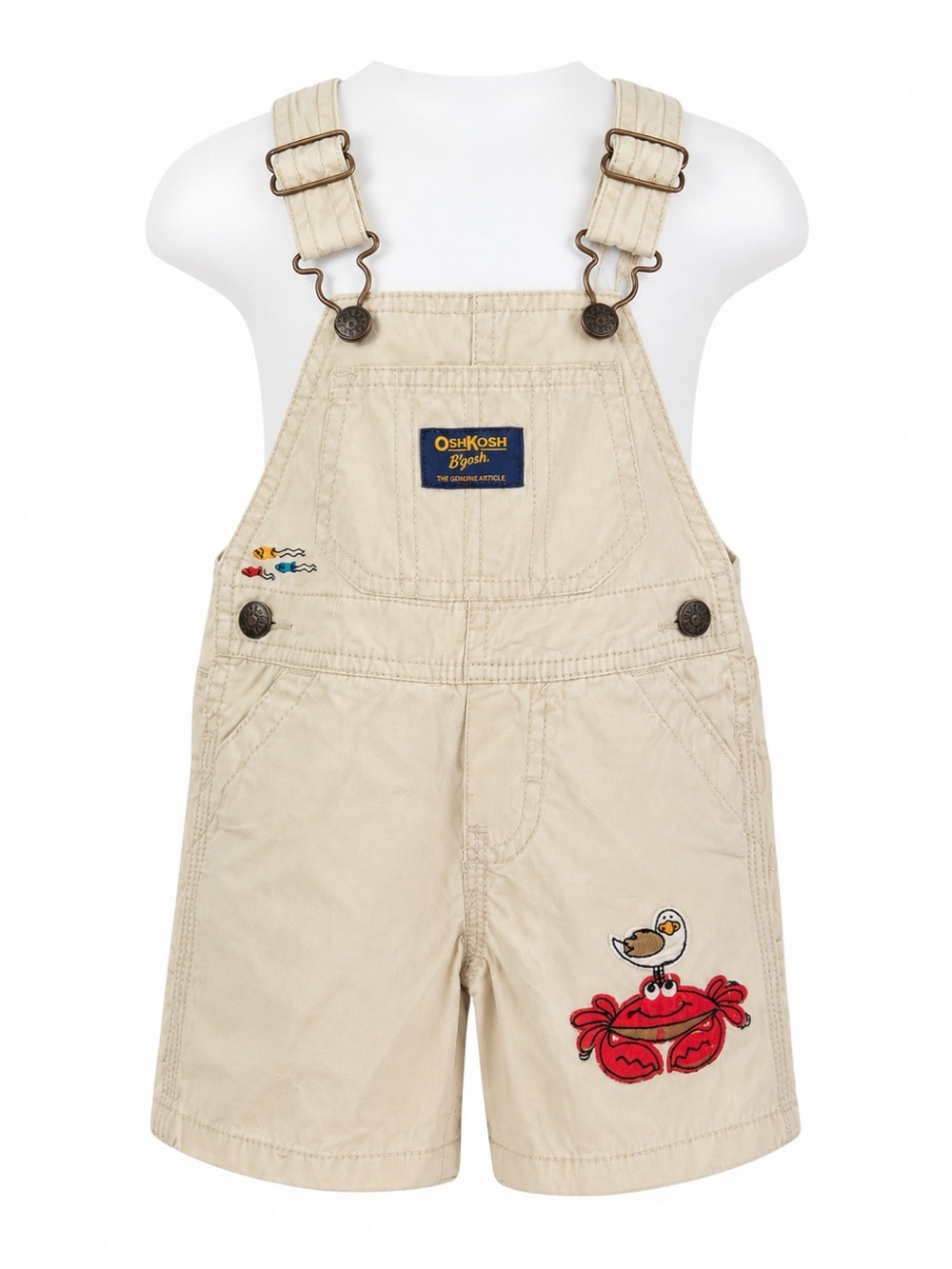 Size 6M OshKosh B’gosh Kids Beige Crab Seagull Embroidered‎ Shortalls Vintage